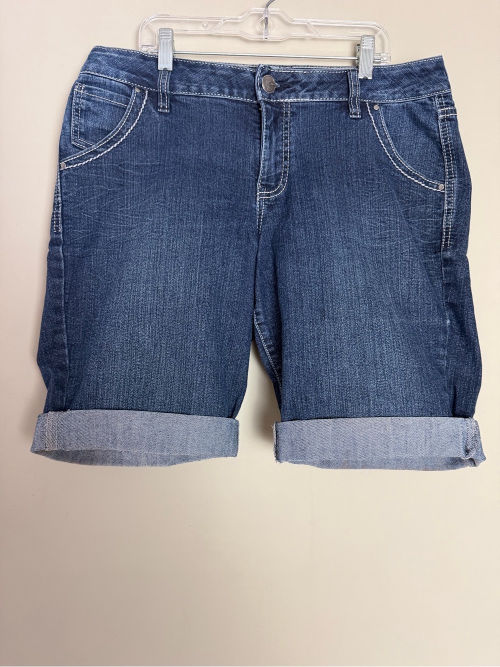 Jag Jean Bermuda Womens 10 Classic Fit Cuffed Blue Stretch Denim Shorts